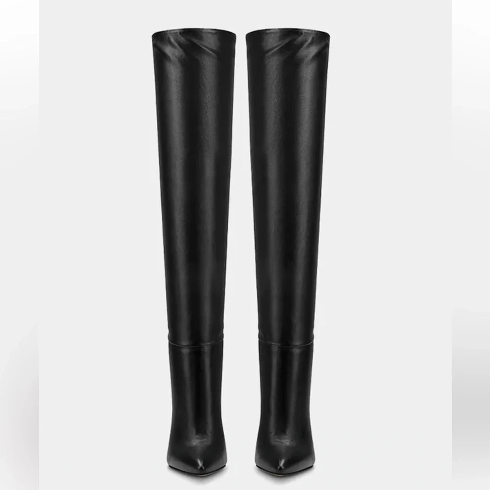 FEMME Los Angeles Mariel Black Leather Boots 2 way high heels knee Revolve 8 - Picture 5 of 12